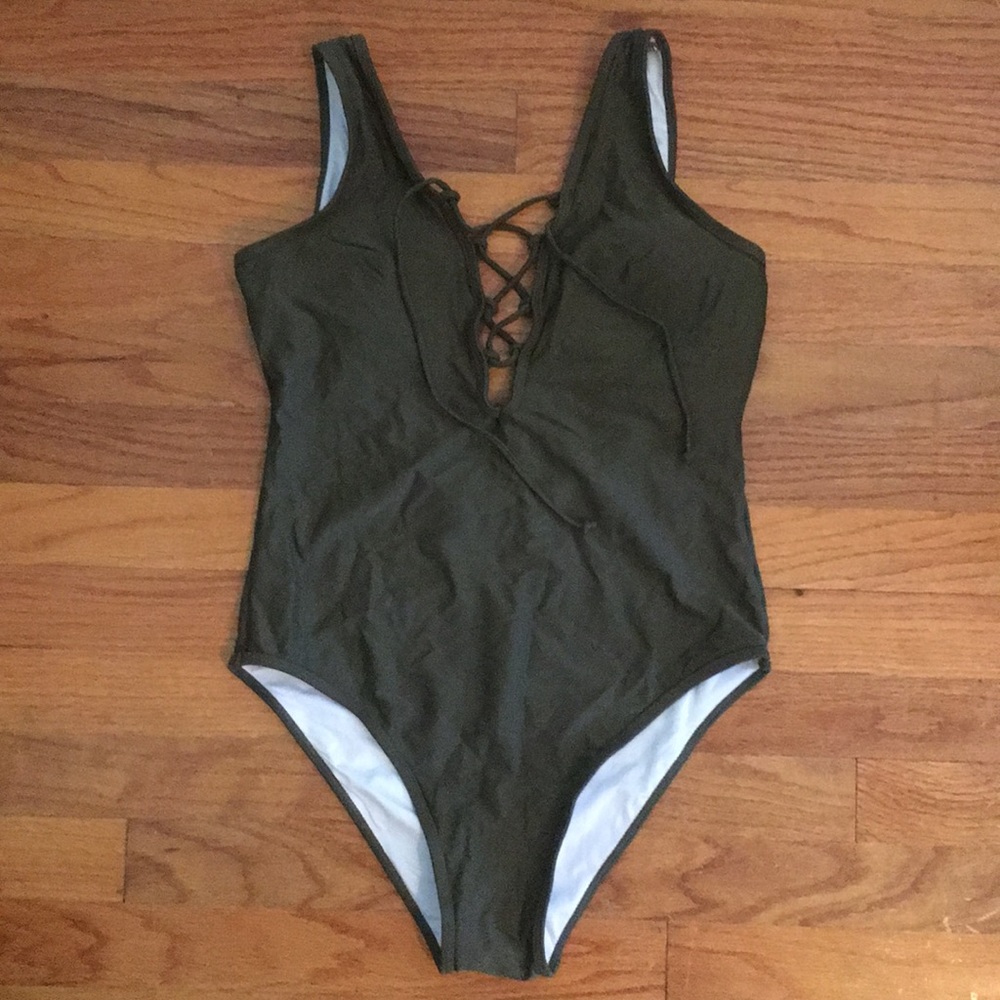 Cupshe Green Lace-Up Swim Suit